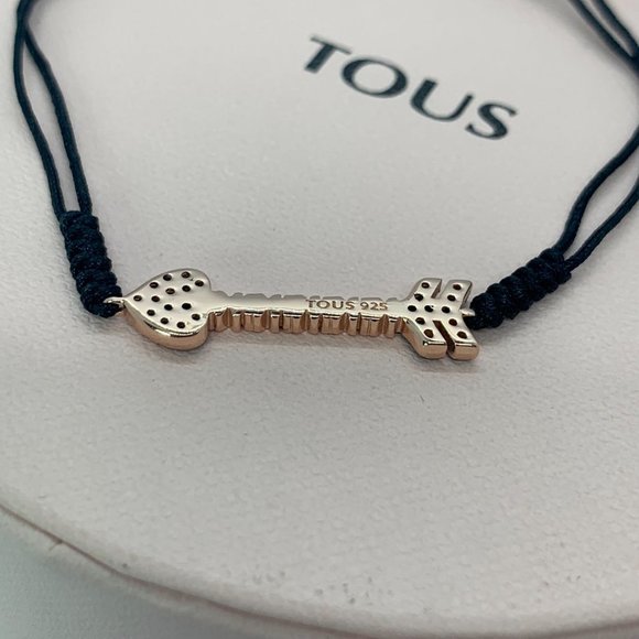 Tous San Valentín arrow Bracelet Rose Gold Vermeil with Gemstones and black Cord - Picture 3 of 8
